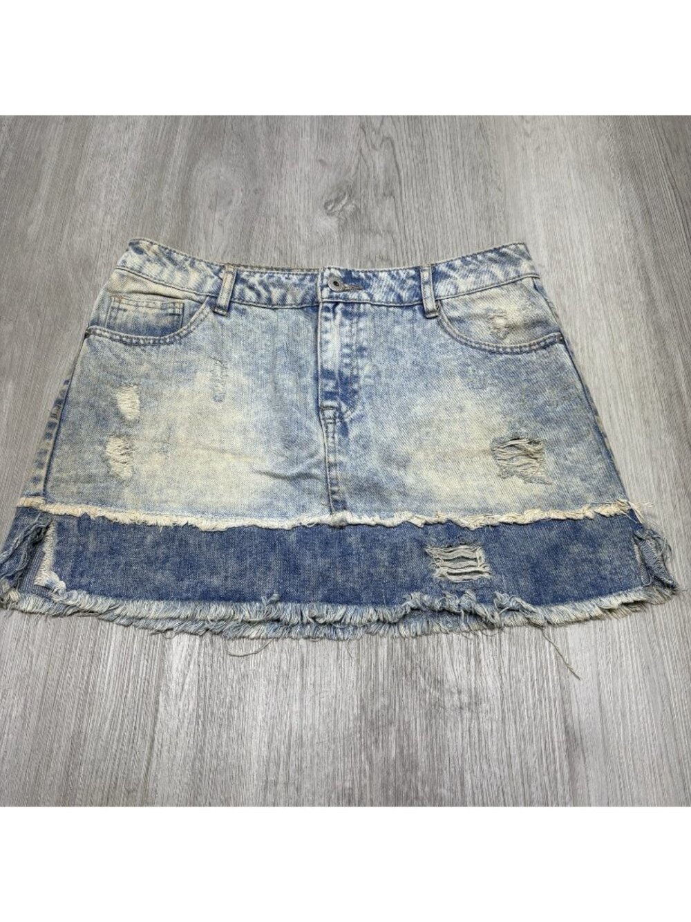 Highway Jeans Denim Skirt 9/10 Blue Y2K Distressed Frayed